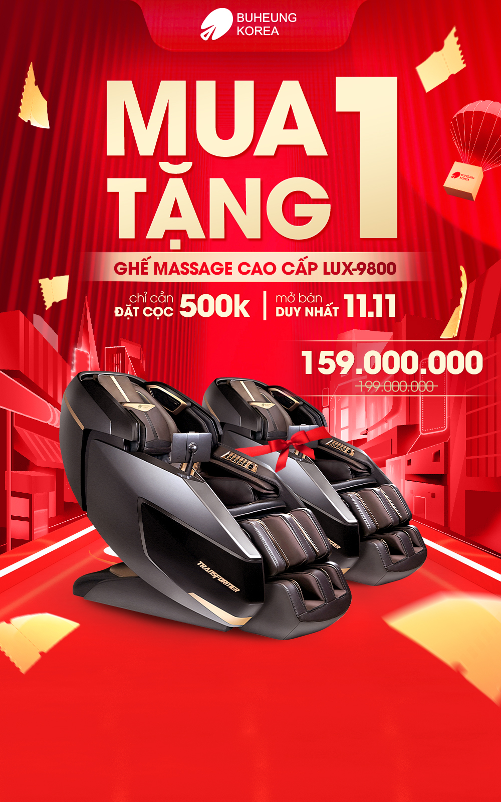 11.11 Mua 1 Tặng 1 - Ghế Massage Buheung LUX 9800 1 11.11 Mua 1 Tặng 1 - Ghế Massage Buheung LUX 9800 1