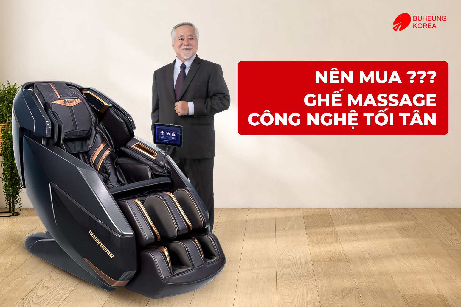 Minh họa mua ghế massage công nghệ tối tân cho người cao tuổi