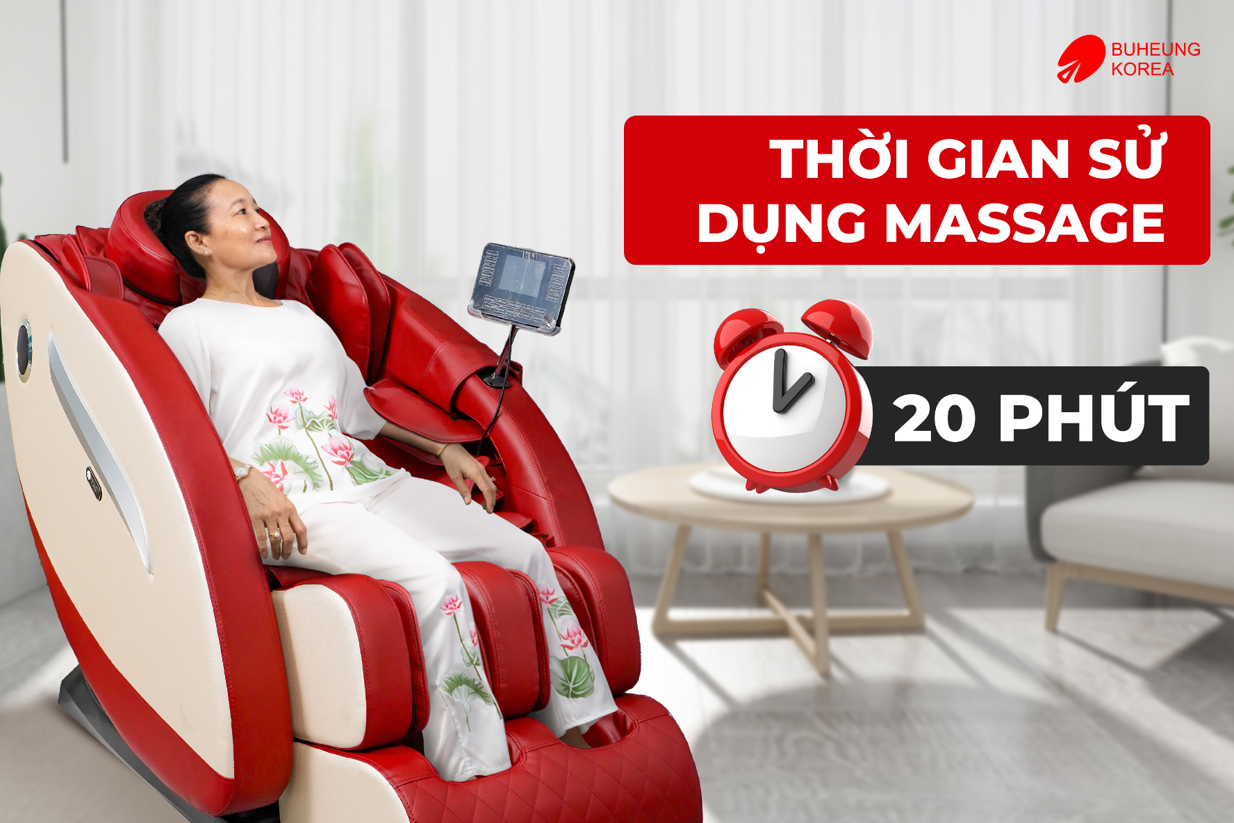 Minh họa thời gian sử dụng ghế massage
